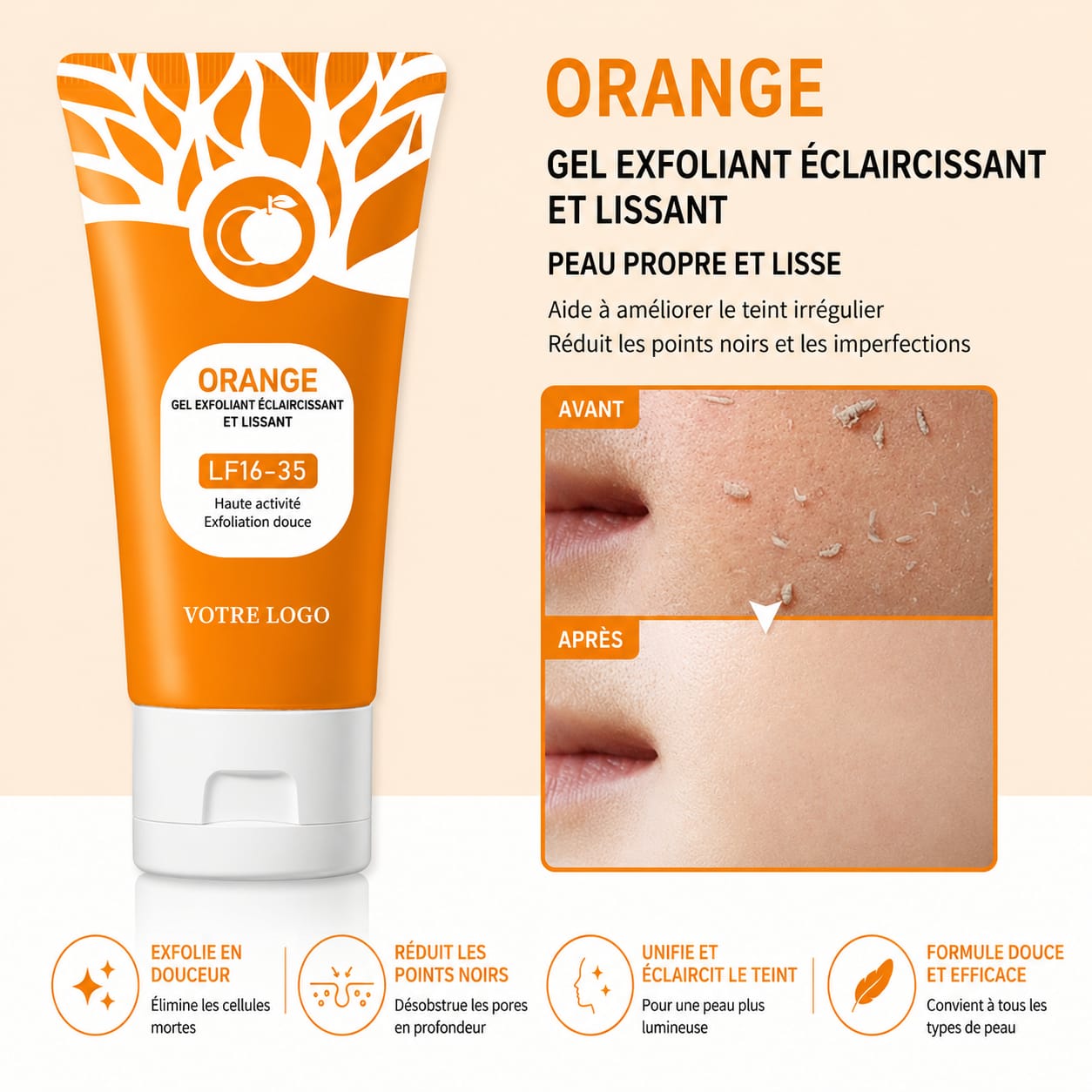 Gel exfoliant à l’orange + 1 Gant Exfoliant Gratuit