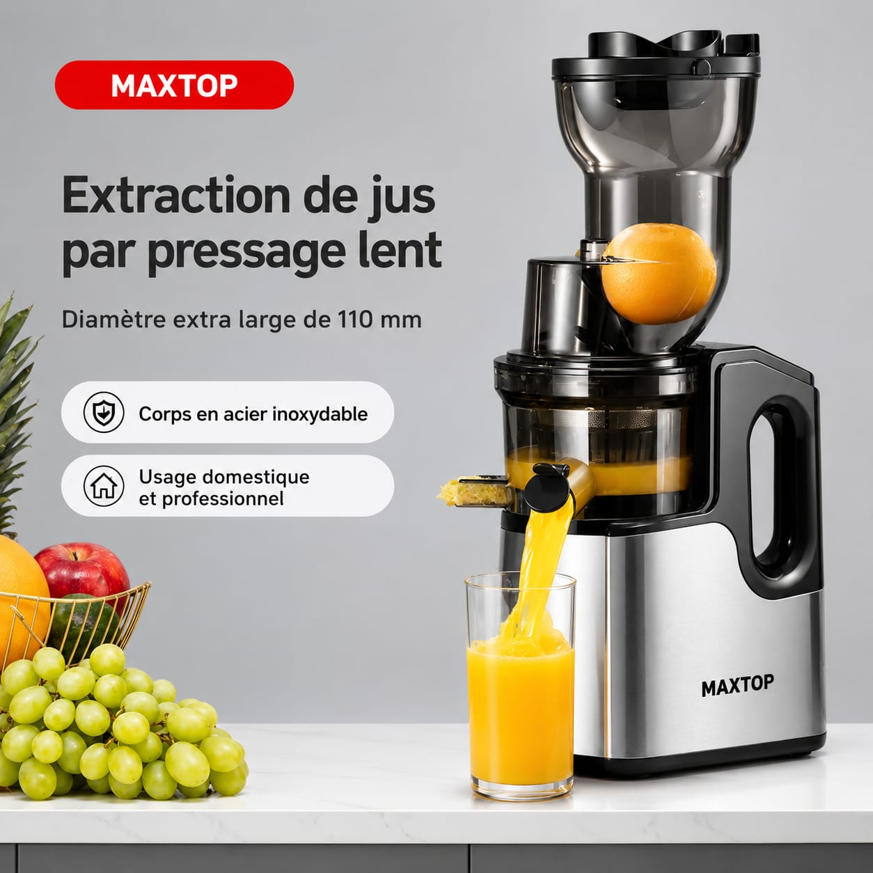 Extracteur de Jus MAXTOP 500W – Des Jus Naturels, Sains et Délicieux pour Toute la Famille !