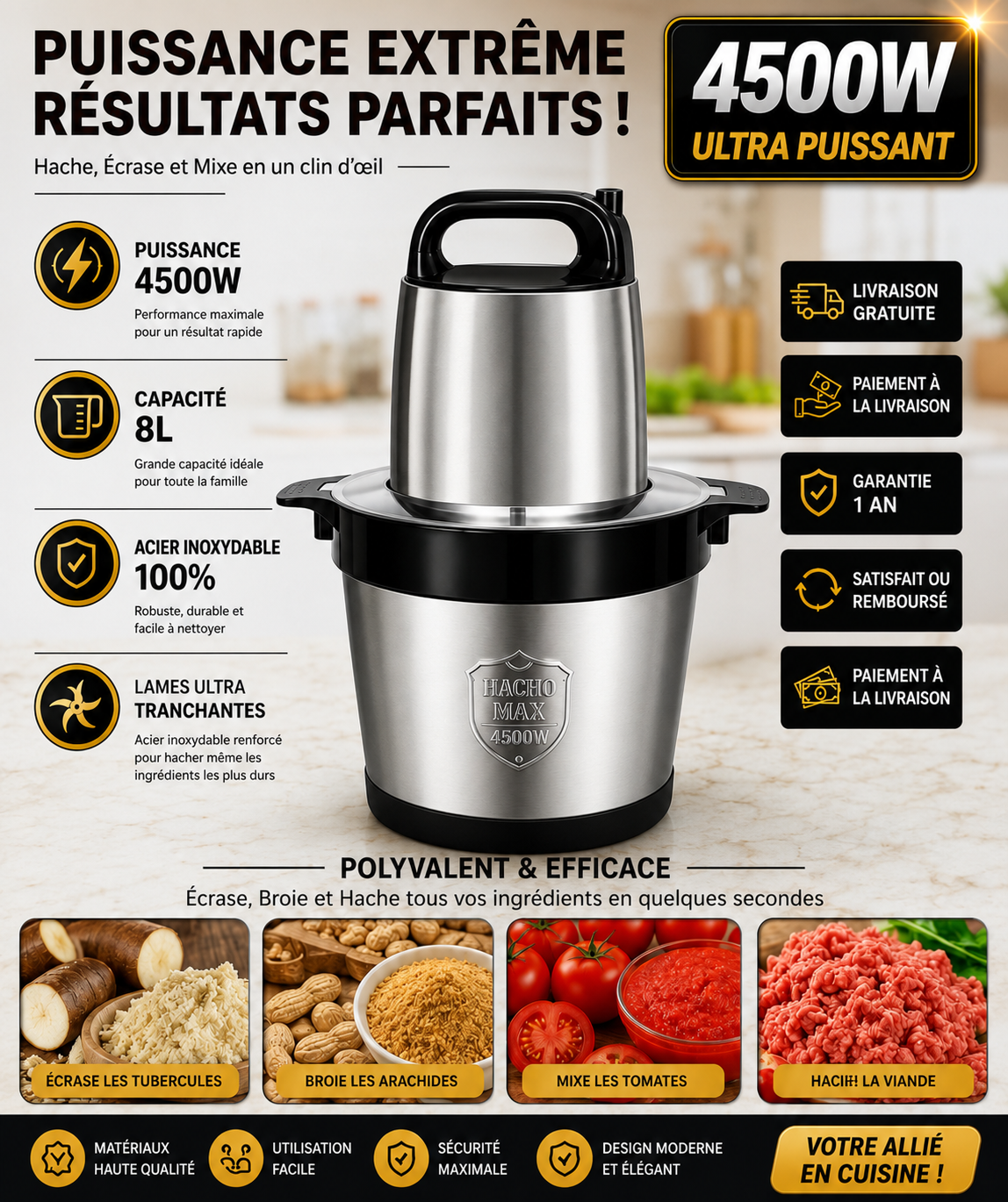 MIXEUR HACHOIR MULTIFONCTIONS 8L – 4500W